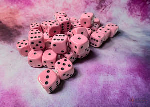 Chessex: Opaque Pastel Pink/Black 12mm d6 Dice Block 36 dice