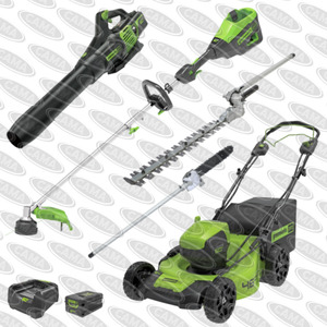 Electric: Greenworks 60V 18" Self-Propelled Lawn Mower, Trimmer, Blower Kit