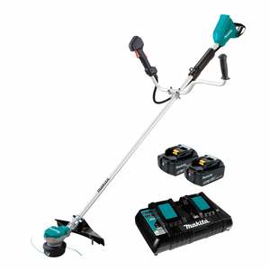 Electric Trimmers Brushcutters: Makita Cordless Line Trimmer Kit 2 x 18 Volt 5AH Batteries with Bike Handle
