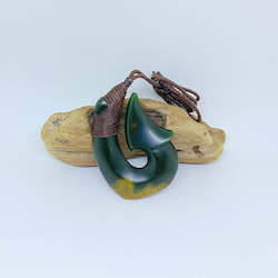 Hei Matau Fish Hook: Marsden Flower Jade Snood Bound Hei Matau pendant