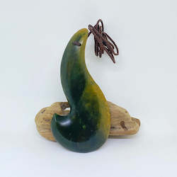Hei Matau Fish Hook: Large Marsden Flower Jade Hei Matau Pendant