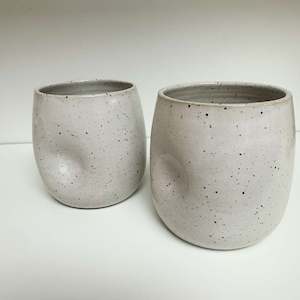 Pottery Mugs Travel Cups: Handmade Pottery Round Tumblers- All  White