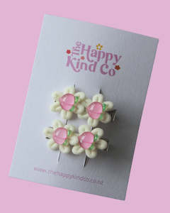 Kids Accessories: Peach Flower Clips - Milk