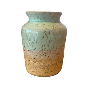 Handmade pottery bud vase- speckled mint