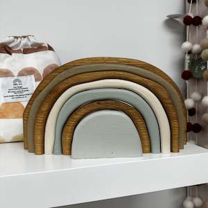Stacking Toys: Designer Wide Heirloom Rainbow- Sage, Nude + Mist