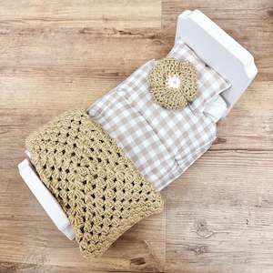 Learning Play: Heirloom Wooden Dolls Bed - Apricot Gingham