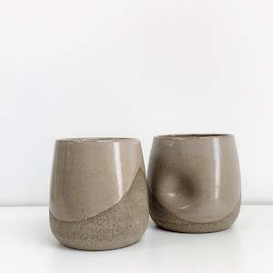 Pottery Mugs Travel Cups: Handmade Pottery Round Dimpled Tumblers-Grey