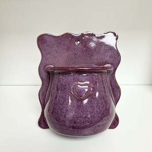 Pottery Bud Vases: Frilled Plant Pot Wall Holder - Mulberry