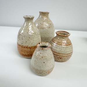 Pottery Bud Vases: Speckled Creamy Brown Bud Vases