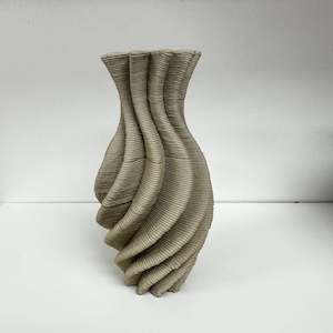 Pottery Bud Vases: Swirl Abstract Thin Vase - Nude