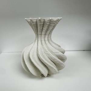 Pottery Bud Vases: Swirl Abstract Round Vase - White