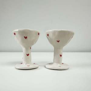 Pair Handmade Pottery Egg Cups - Mini Hearts