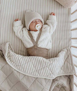 Bassinet Cot Sheets: Jersey Cotton Sheet - Greige Pinstripe