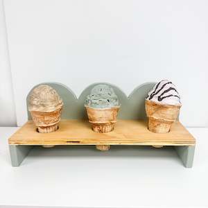 Wooden Toys Collection: Ice Cream Stand with Ice Cream Cones Sage Stand