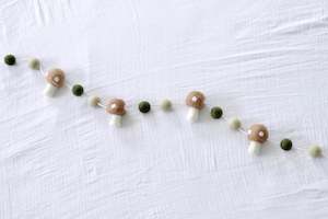 Nursery Decor: Mushroom Garland - Sage/Dark Green/Beige