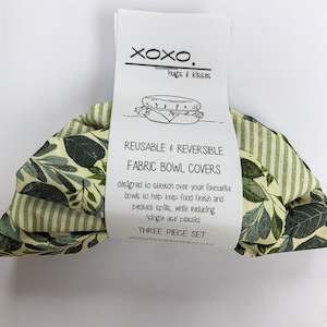Art Home: Reusable + Reversible Fabric Bowl Covers - Garden Floral + Green Stripe Dots
