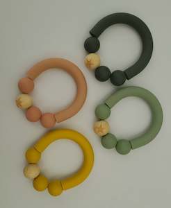 Plain Silicone Teether with Wooden Ball