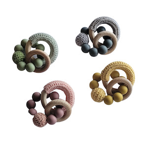 Teething Toys: Silicone + Beech Teether Ring With Crochet ball