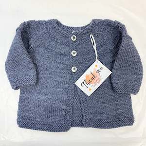 100% Wool Grey/Blue Cardigan A53- 3-6M