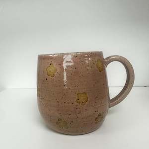 Pottery Ceramics: Handmade Round Pink Speckled Mug with Daisies