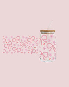 Glass Tumbler with Straw -Girly Bow