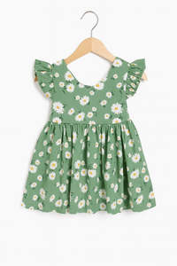 Girls Clothes: Green Daisies Dress
