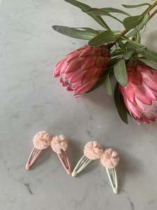 Handmade Fabric Pom Pom Clip Duo