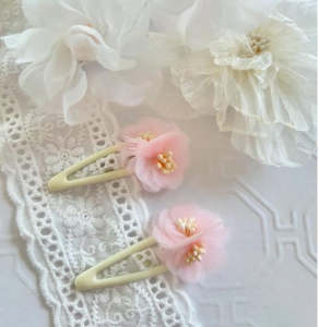 Handmade Fabric Flower Clip Duo