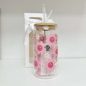 Art Home: Glass Tumbler with Straw - Happy Daisies