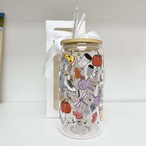 Glass Tumbler with Straw -Winter Warmth