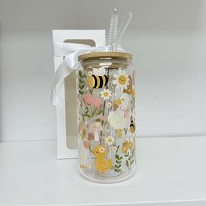Glass Tumbler with Straw - Garden Geese