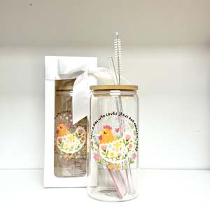 Art Home: Glass Tumbler with Straw - A Girl Who Loves Jesus and Chickens