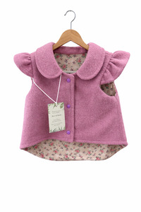 Woolen Vest - Dusty Pink/Roses Flutter Shoulder