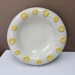 White/Black Speckle Yellow Daisies Bowl