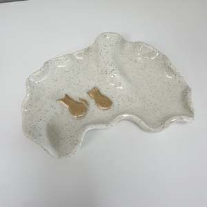 Pottery Ceramics: Gold Cats Trinket Tray/Platter