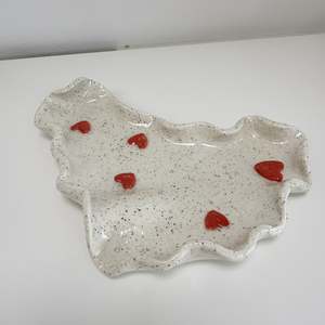 Pottery Ceramics: Red Heart Trinket Tray/Platter