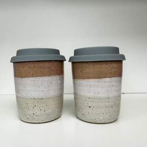 Pottery Mugs Travel Cups: Handmade Espresso Keep Cups - Blush Pink/Speckled White