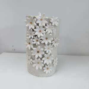 Handmade Pottery Vase - White /Gold Daisies