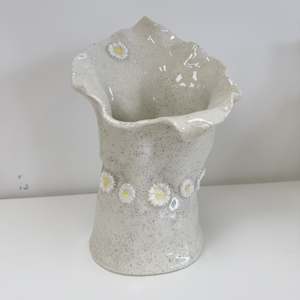 Handmade Pottery Vase -White Daisies