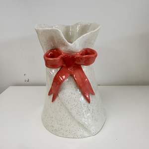 Shelf Finishers: Handmade Pottery Vase - Red Bow