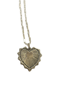 Nikki Ross Jewellery: Etched Heart Pendant on a Paper Link Chain - Silver