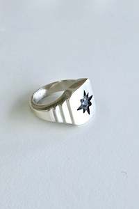 Onyx Star Signet Ring - Silver