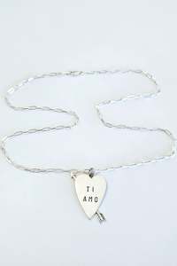 Cupids Arrow Ti Amo Pendant on a Paper Link Chain - Silver