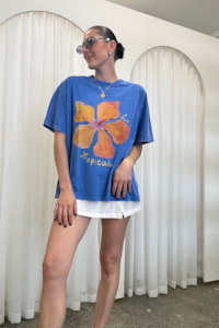 Le Fleur Tropical Acid Wash Oversize Tee - Light Blue