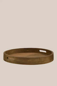 Wooden Round Tray with Handles