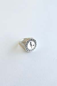 Rings: Lightning Bolt Signet Ring - Silver