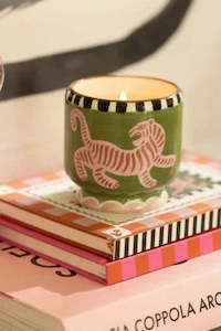 Handpainted Tiger Ceramic Candle - Black Cedar & Fig