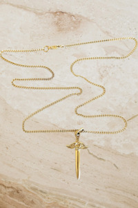 Winged Dagger Pendant on a Cable Link Chain - Gold