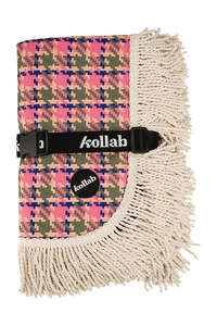 Kollab: Fringed Picnic Mat - Pink Houndstooth