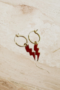 Nikki Ross Jewellery: Red Enamel Lightning Sleepers - Gold